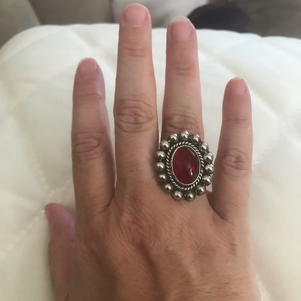 Silver and red ring
